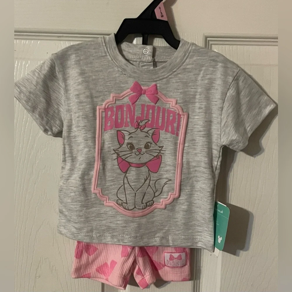 NWT Disney Marie Bonjour 2 Piece Outfit Set Baby Girl 0-3 Months Aristocats Pink